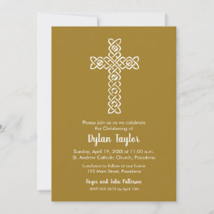 Cross on Old Gold Baptism, Christening Invites