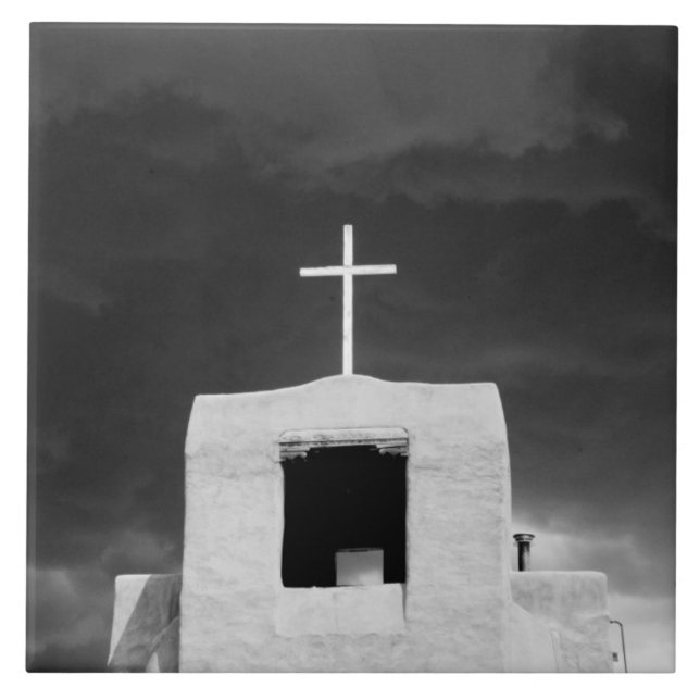 Cross on oldest church, San Miguel, Santa Fe, Ceramic Tile (Front)
