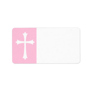 Cross on pink. Baptism, communion or confirmation Label
