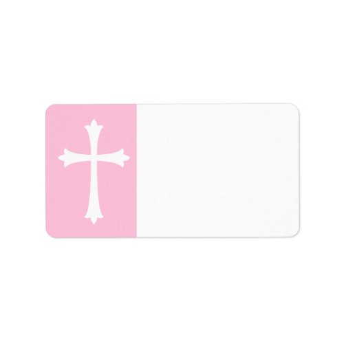 Cross on pink Baptism communion or confirmation Label