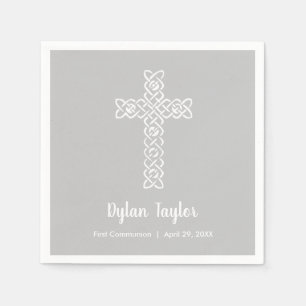 Cross on Platinum Communion Baptism Christening Napkins