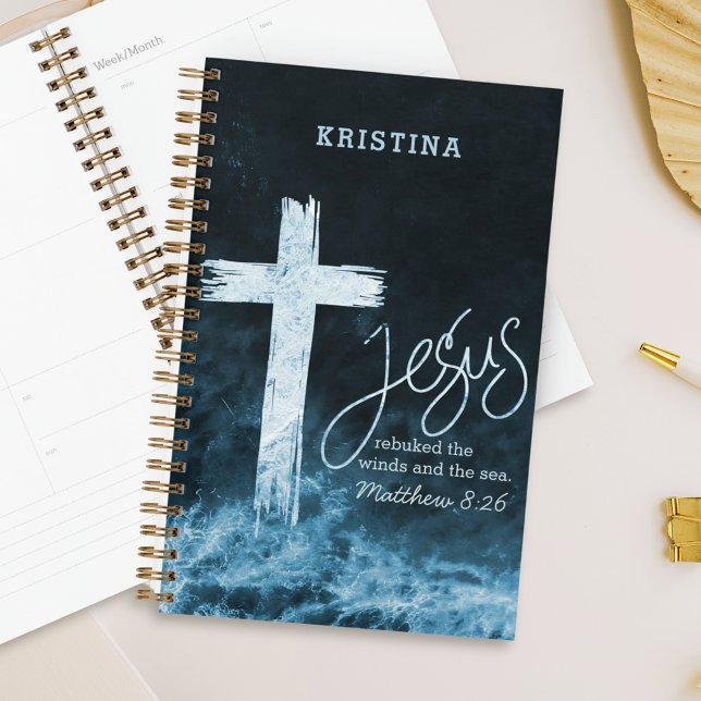 Cross on Raging Water Bible Verse Personalized Planner (Creator Uploaded)