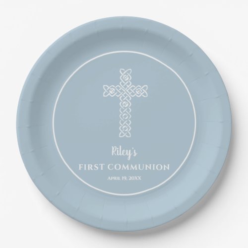 Cross on Steel Blue Communion Baptism Christening