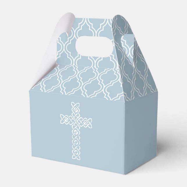 Cross on Steel Blue First Communion Favor Boxes (Front Side)