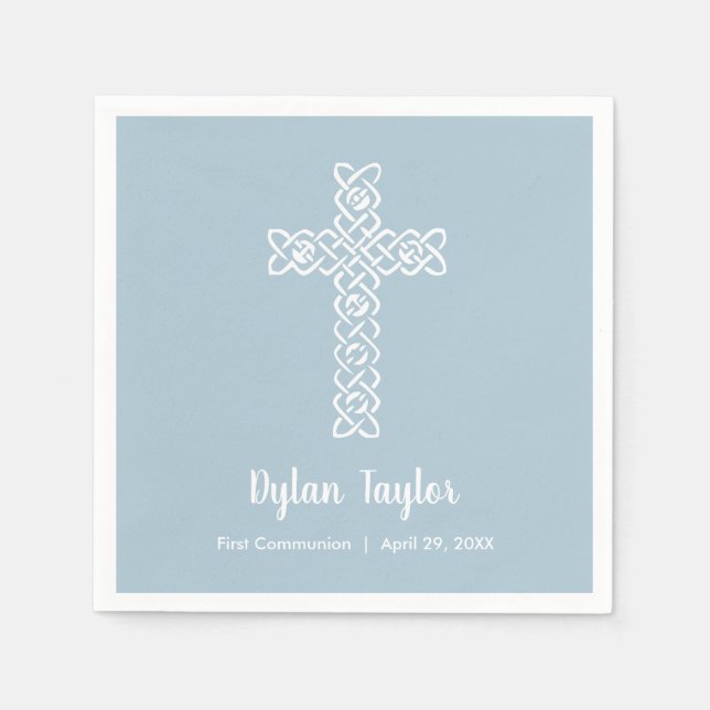 Cross on Steel Blue Religious Napkins (Front)