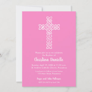 Cross on Taffy Pink Religious Invitations