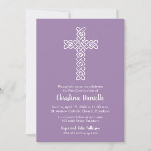 Cross on Vintage Lavender First Communion Invites