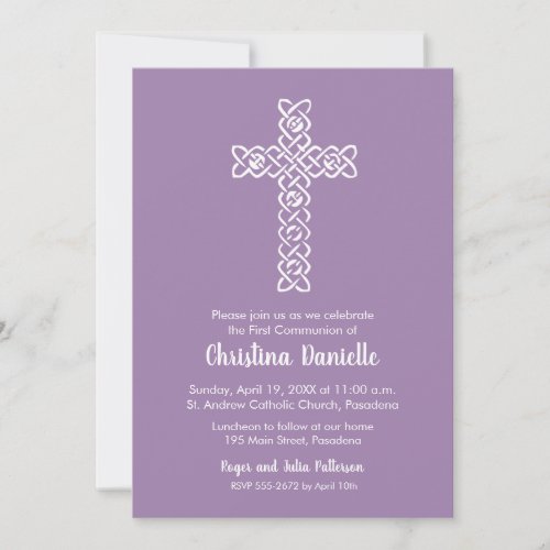 Cross on Vintage Lavender First Communion Invites