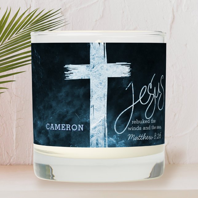 Cross on Water Bible Verse Personalized Scented Candle (Creator Uploaded)