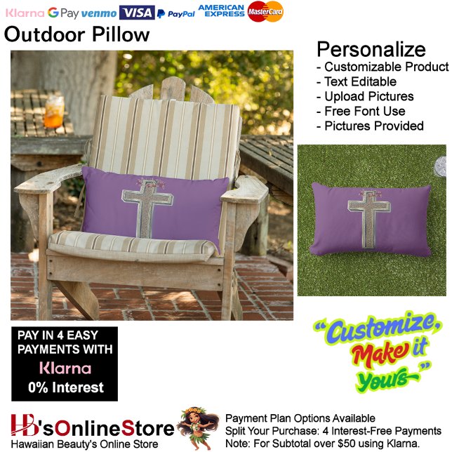 Cross Outdoor Pillow with Purple Background  (Cross Outdoor Throw Pillow with Purple Background.)