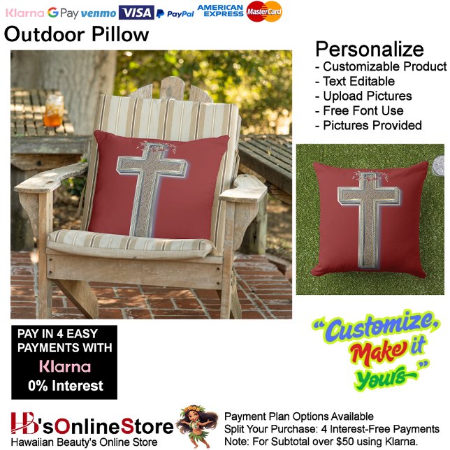 Cross Outdoor Pillow with Red Background  (Cross Outdoor Pillow with Red Background.)