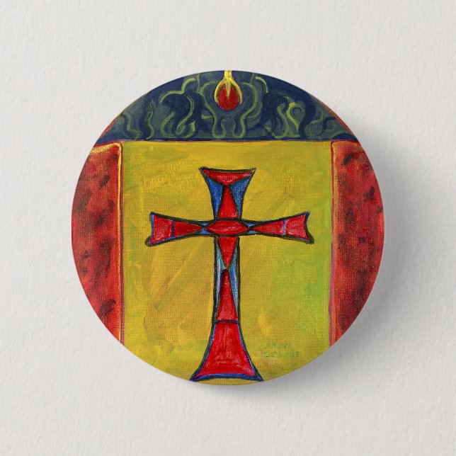 Cross over Snake Medieval Style Cross Design Pinback Button (Front)