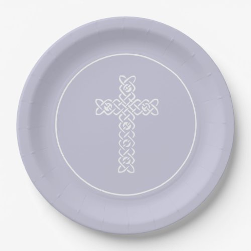 Cross Pale Lavender Communion Baptism Christening Paper Plates