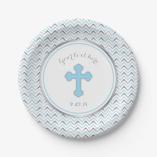 Cross Paper Plates-Blue & Silver Paper Plates