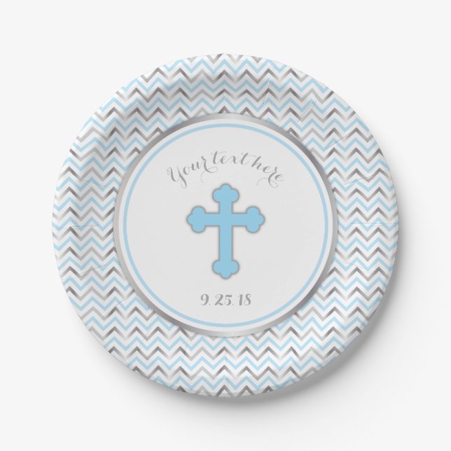 Cross Paper Plates-Blue & Silver Paper Plates (Front)