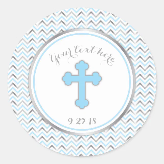 Cross Party Stickers-Blue & Silver Classic Round Sticker | Zazzle