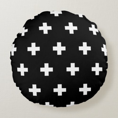 Cross Pattern Black and White Round Pillow