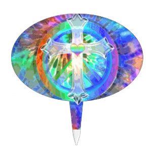 Cross, Peace Sign Cake Topper