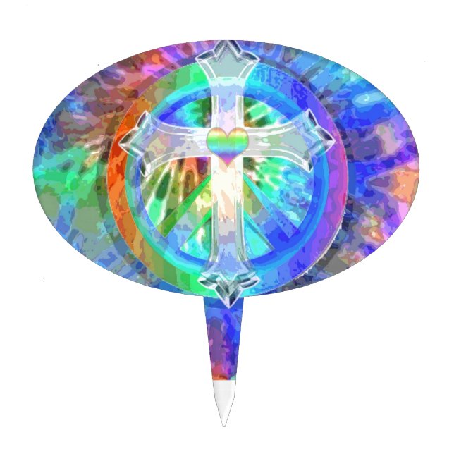 Cross, Peace Sign Cake Topper (Front)
