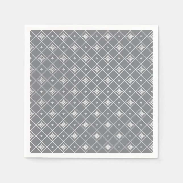 Cross Pendant Pattern on Gray Grid Napkins (Front)