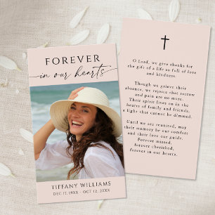 Cross Photo Forever Hearts Sympathy Prayer Card