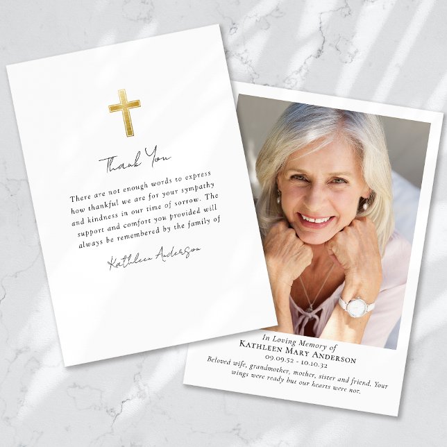 Cross Photo Memorial Sympathy Funeral Thank You Card (Creator Uploaded)