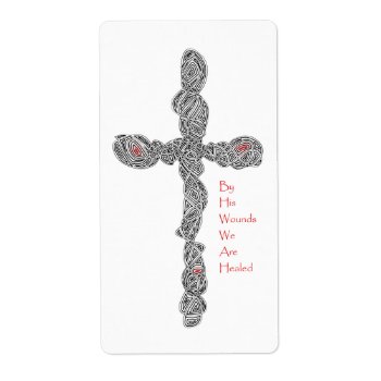 Cross - Pierced (with Verse) Label by scribbleprints at Zazzle