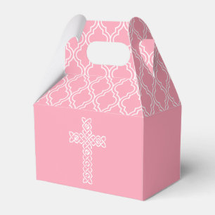 Cross Pink First Communion Party Favor Boxes