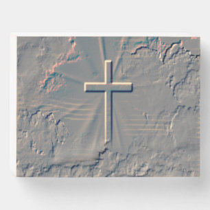 CROSS POPPING OUT FROM ROCK WOODEN BOX SIGN