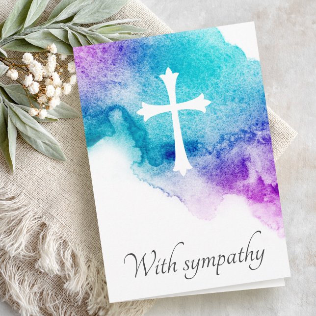 Cross purple blue watercolor sympathy condolence card (Cross purple blue watercolor sympathy condolence card)