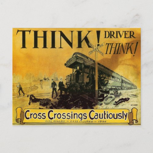 Cross Railroad Crossings Cautiously Postcard