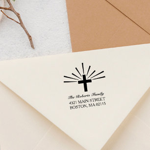 Cross & Rays - Name & Address Self-inking Stamp