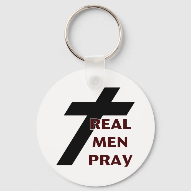 Cross - Real Men Pray Keychain (Front)