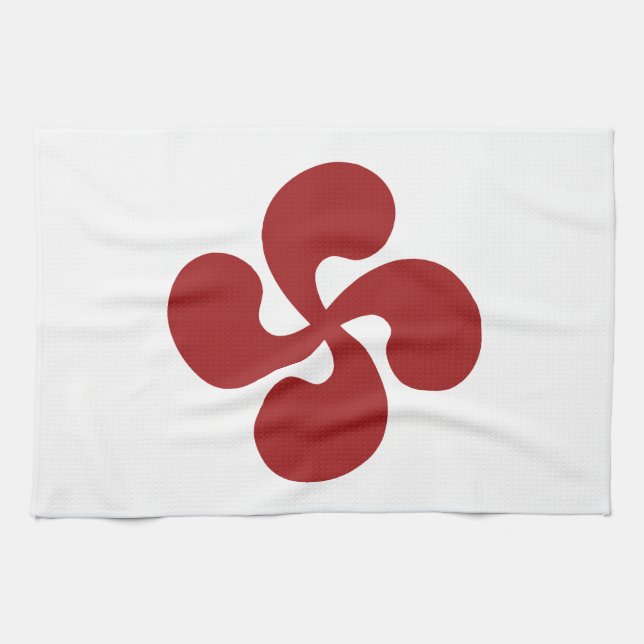 Cross Red Basque Lauburu Kitchen Towel (Horizontal)
