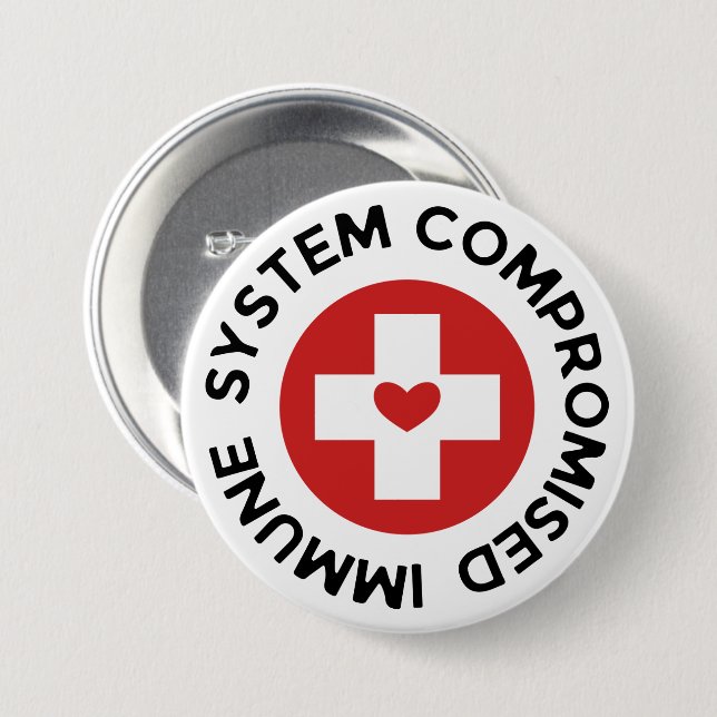 Cross Red Heart Compromised Immune System Button (Front & Back)