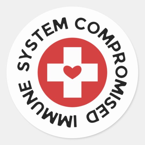 Cross Red Heart Compromised Immune System Classic Round Sticker