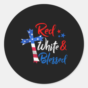 Cross Red White & Blessed 4th Of July Men Wome Classic Round Sticker