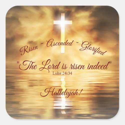 Cross reflected in calm water Christ Risen  Squar Square Sticker