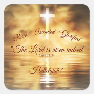 Cross reflected in calm water, Christ Risen  Square Sticker