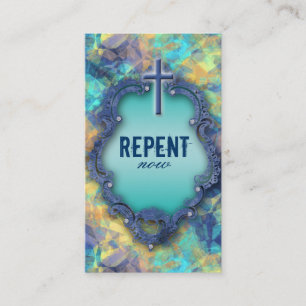 Cross Repent Now Religious Business Card