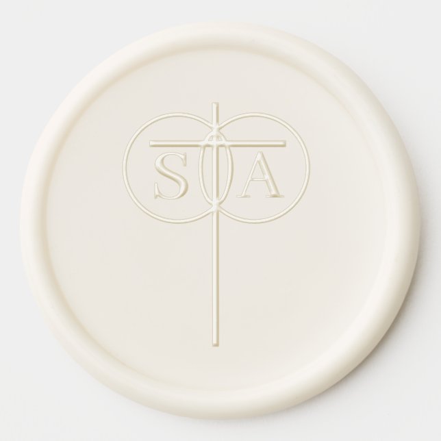 Cross & Rings Monogram Wedding Wax Seal Sticker (Front)