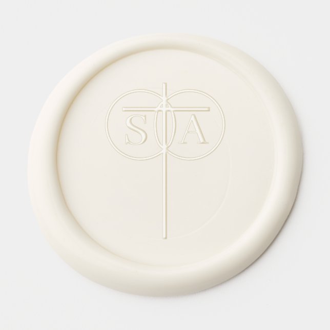 Cross & Rings Monogram Wedding Wax Seal Sticker (Front)