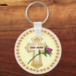 Cross Rose  Christian   keychain
