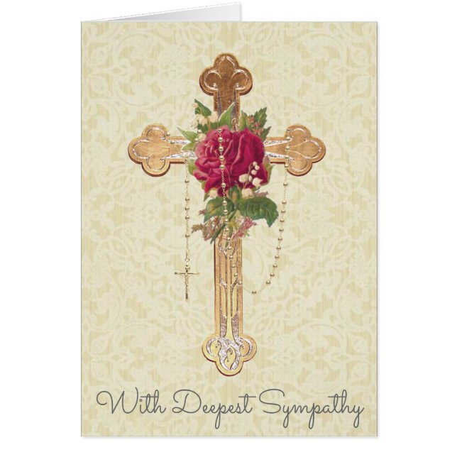 Cross Rose Holy Rosary Condolence Sympathy (Front)