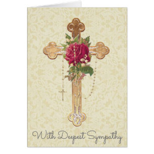 Cross Rose Holy Rosary Condolence Sympathy Cards