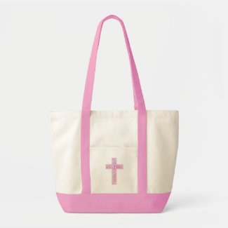 cross rose pink tote bag