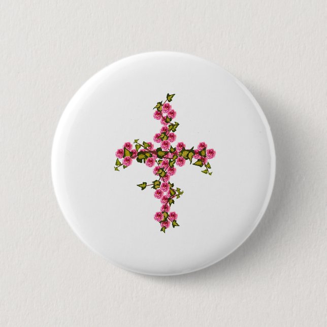Cross roses and ivy button (Front)