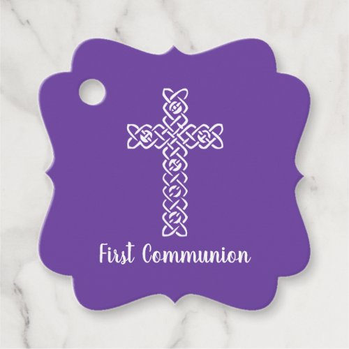 Cross Royal Purple Communion Baptism Christening Favor Tags