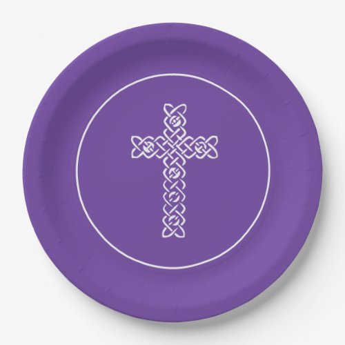 Cross Royal Purple Communion Baptism Christening Paper Plates