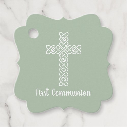 Cross  Sage Green Communion Baptism Christening Favor Tags